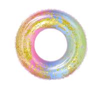 Beaupretty Bouée de Natation Adulte Anneau Gonflable Translucide à Paillettes Design Arc Ciel Dégradé Flotteur de Sécurité pour Piscine Plage et