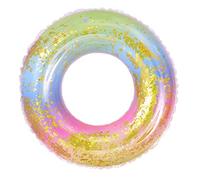 Beaupretty Bouée Piscine PVC Semi Transparente à Paillettes Dégradé Arc Ciel Anneau de Natation Coloré pour Garçon Fille Ans sans Outil de Gonflage et Facile à Utiliser
