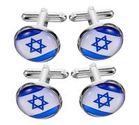 Beaupretty Boutons De Manchette Drapeau Israël en Alliage Argenté, 4 Pièces, Décorations Vestimentaires Masculines pour Chemises, Costumes Et Événements Formels, Finition Polie Bords Arrondis