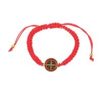 Beaupretty Bracelet Cordon Ajustable pour Hommes Médaille de Saint Benoît en Alliage et Corde Rouge, Élégant et Portable, pour Vêtements Décontractés