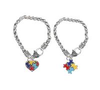 Beaupretty Bracelets Puzzle Sensibilisation Autisme Créatif Alliage de Zinc Léger, Portable Garçon et Filles Usage Quotidien, Soutien Autisme Lot 2 Pièces Cœur et Carré