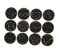 Beaupretty Broches en Alliage Émaillé Zodiaque, Bijou Décoratif Noir Rond, Femme, Accessoire Mode Quotidien, Lot de 12 Set de Pièces, Présent Symbolique Astrologie