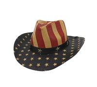 Beaupretty Chapeau de Cowboy Paille Unisexe avec Drapeau Américain et Respirant Accessoire Décoratif pour Fête de Indépendance Unique Style Vintage Western