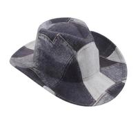 Beaupretty Chapeau de Cowboy Patchwork à Larges Bords en Polyester Respirant Dessus Plat, Design Vintage Usé et Coupe Confortable pour Costume Western et Événements