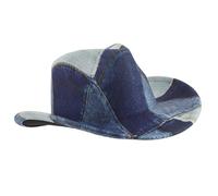 Beaupretty Chapeau de Cowboy Patchwork Vintage en Polyester Respirant Bord Large et Dessus Plat, Taille 56-58 Cm, pour Fêtes à Thème et Cosplay Western