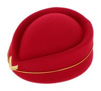 Beaupretty Chapeau d'Hôtesse de L'Air en Feutre Synthétique Rouge Foncé Béret Ajustable pour Costume de Cosplay et Déguisement Halloween Femme Accessoire Uniforme Compagnie Aérienne pour