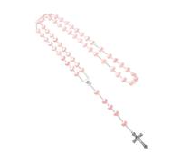 Beaupretty Collier Chapelet Élégant avec Pendentif Croix et Perles Verre Rose Bijoux Vintage pour Femmes Accessoire Chic et Minimaliste