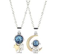 Beaupretty Collier Couple Astronaute Inoxydable Pendentif Lune et Étoile Bijoux et Créatif pour Saint Valentin Anniversaire