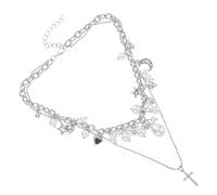 Beaupretty Collier Double avec Pendentif Croix et Perles Synthétiques Élégant pour Jeunes Filles Femmes et Demoiselles Honneur Style Gothique