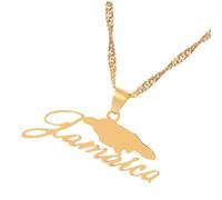 Beaupretty Collier Pendentif Carte Jamaïque Acier Inoxydable de Cou Personnalisé avec Lettres Anglaises Design Créatif et Original pour et Famille Plaqué