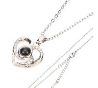 Beaupretty Collier Pendentif Cœur en Cuivre Plaqué Blanc Projection je T'Aime en 100 Langues Orné de Multiples Cristaux Taille Petite Présent Romantique pour Petite Amie Bijou Élégant