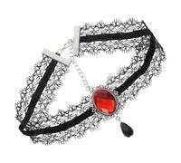 Beaupretty Collier Ras du Cou Gothique Punk en Dentelle Noire, Bijou Fantaisie Ajustable pour Femmes, Style Vampire Élégant, Accessoire Soirée et Halloween, Chaîne Ras du Cou Rouge Gemme