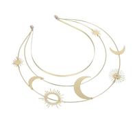 Beaupretty Couronne Halo Dorée à Trois Couches Serrage-Tête Étoiles et Lune Fait Main Accessoire de Tête Déesse Soleil pour Mariage Fête D’Anniversaire et Cosplay Diadème