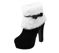 Beaupretty Courtes pour Femmes Bottines à Talon Haut Peluche avec Nœud Élégant Latérale Semelle Antidérapante Style Hiver Chic et Confortable