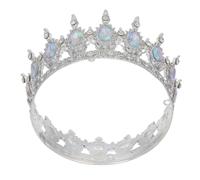 Beaupretty Diadème Couronne Ronde en Strass Grosse Taille Argenté Ab, Coiffe de Demoiselle D'honneur Élégante, Accessoires pour Cheveux de Fête, Tiare de Princesse pour Mariage
