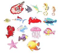 Beaupretty Écussons Thermocollants Brodés Créatures Marines, 16 Pièces Patchs en Tissu, Accessoires Décoratifs pour Vêtements, Paquet et DIY Couture, Patchs de Réparation Style Aléatoire
