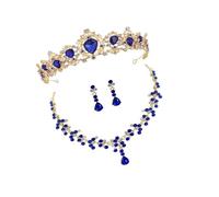 Beaupretty Ensemble Bijoux Mariée Couronne Bleu, Collier et Boucles D'oreilles Cristaux, Accessoires pour Robe de Mariée, Bijou Élégant Femme pour Mariage et Fête