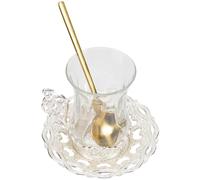 Beaupretty Ensemble de Tasses à Café en Verre avec Soucoupe et Cuillère, Alliage D'aluminium Élégant, Usage Solide pour Maison et Bureau, Design Vintage Raffiné