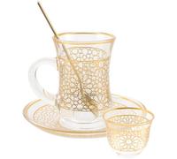 Beaupretty Ensemble de Tasses à Latte Design Simple et Léger en Verre Or 200ml avec Soucoupe et Cuillère Maison Moments de Détente