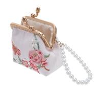 Beaupretty Floral Clutch Brocade Wallet with Embroidery Lock and Pearl Accents Mini Fabric Organizer for Women Travel Coin Purse and Makeup Bag Chinese Traditional Flower Embroidery Design