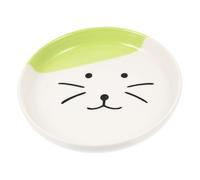 Beaupretty Gamelle Plate pour Chat en Céramique Peu Profonde Bol Réutilisable Vert Motif Visage de Chat Taille Moyenne pour Alimentation Humide et Viande Crue Usage Intérieur pour Chatons