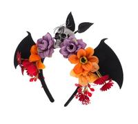 Beaupretty Halloween Headband Skull And Bat Wings With Mexican Flower Crown For Women Day Of The Dead Cosplay Party And Stage Show Accessory