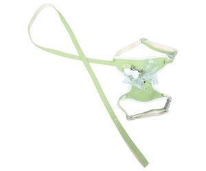 Beaupretty Harnais pour Chien L Taille 9-18 Kg Réglable Vert avec Nœud Décoratif et Pompon Lapin, Laisse de Promenade Sécurisée en Corde, Harnais de Poitrine Confortable pour Chiots et