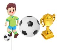 Beaupretty Kit 3 Décorations de Gâteau Football en Plastique Léger - Mini Trophée Ballon de Football et Figurine de Joueur - Décorations D’Anniversaire Thème du Sport pour Fête Réutilisable