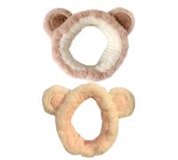 Beaupretty Lot de 2 Bandeaux Élastiques Réutilisables en Peluche Ours, Coiffe Cosmétique pour Femme, Serrage-tête Doux pour Spa et Soins du Visage, Couleur Kaki et Rose Pâle, Taille Unique,
