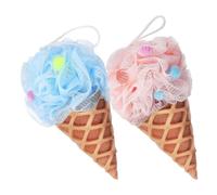 Beaupretty Lot de 2 Boules de Bain de Glace Cartoon, Éponges Corps, Mousse Abondante, Couleurs Bleu et Rose, Loofah Nettoyage Profond, Soins Quotidiens