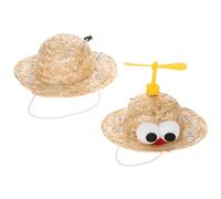 Beaupretty Lot de 2 Chapeaux pour Animaux de Compagnie Réglables, Grosse Taille 16 Cm, Chapeaux Tressés en Paille Grands Yeux Cartoon, Accessoires Amusants pour Chiens et Style Aléatoire