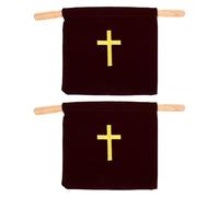 Beaupretty Lot de 2 Grands Paquets D'offrandes en Velours Rouge Foncé avec Poignées en Bois, Panier de Collecte Religieux pour Église, Adapté aux Offices, Baptêmes et Dons Spirituels