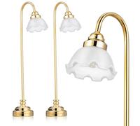 Beaupretty Lot de 2 Mini Lampes de Table Décoratives Dorées 24k, Abat-Jour Floral en Verre, Format Miniature 10,5x2,5 Cm, Éclairage sans Fil pour Maison de Poupée, Accessoires Lumineux