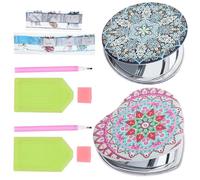 Beaupretty Lot De 2 Miroirs De Maquillage Décoratifs Compacts Ronds En Forme De Cœur Avec Strass Et Motif Floral Pliables Double Face Pour Femmes Voyage Usage Domestique