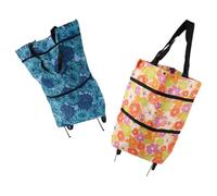 Beaupretty Lot de 2 Paquet de Courses à roulettes Pliables Grand Volume, Chariots à Provisions Réutilisables avec Roues Résistantes, Coloris Blanc Fleuri et Bleu Marguerite, Paquet