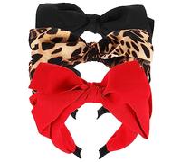 Beaupretty Lot de 3 Bandeaux à Nœud Tissu Mélange, Taille Unique, Coiffe Créative Féminine pour Fête et Carnaval, Motifs Léopard Kaki, Noir et Rouge