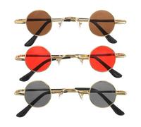 Beaupretty Lot de 3 Lunettes de Soleil Vintage Steampunk Années 90, Petites Lunettes de Soleil Rondes pour Femmes et Hommes, Monture Dorée Verres Gris, Rouge et Marron, Accessoires