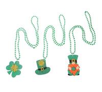 Beaupretty Lot de 3 Set de Colliers de Perles Vertes Pendentifs Trèfle, Chapeau et Lutin Saint-patrick, Accessoires de Fête Irlandaise pour Adultes et Garçon et Filles, Décoration Festive