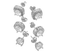 Beaupretty Lot de 3 set de Paires de Boucles d'Oreilles à Clous en Oxyde de Zirconium Petites Tailles Rondes et Carrées Bijoux Géométriques Mignons pour Femmes et Adolescentes Ensemble