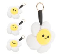 Beaupretty Lot de 4 Porte-Clés Peluche Tournesol Mignons Blancs Anneaux Métalliques - Accessoires Décoratifs pour Paquet à Main Paquet D’École et Clés - Pompons Doux et Colorés pour Filles