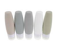 Beaupretty Lot de 5 Set de Flacons de Voyage Rechargeables en Silicone Souple 90ml, Bouchon à Clapet Étanche, Mini Bouteilles pour Shampooing, Lotion, Nettoyant Visage, Camping et Voyage,