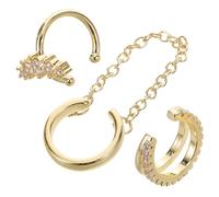 Beaupretty Manchettes D'oreilles Sans Perçage En Zirconium Scintillant Géométriques, Accessoires Clip Légers Dorés 14k, Lot De 3 Pour Femmes, Bijoux Pour Fêtes Et Occasions Spéciales