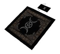 Beaupretty Nappe de Tarot en Velours Antidérapant avec Pochette de Rangement 2 Pièces, Motif Pentacle et Phases Lunaires, Accessoire Divinatoire Léger pour Jeux de Cartes et Cartomancie,