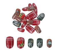 Beaupretty Ongles Amande de Noël Faux Ongles Amande Réutilisables Capsules Courtes Autocollantes pour Manucure Hiver