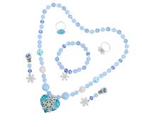 Beaupretty Parure Bijoux Fille Imitation Perles Bleue Collier Bracelet Bague Boucles Oreilles pour Cadeau Anniversaire et Fête