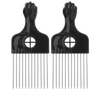Beaupretty Peigne Afro en Acier Inoxydable Poignée en Lot de 2 Peigne à Cheveux Bouclés et Épais Outil de Coiffure pour Hommes et Femmes Cheveux Secs et Mouillés