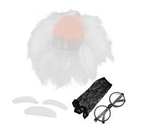 Beaupretty Perruque Scientifique Blanche avec Barbe et Sourcils pour Adulte Confortable et Respirante Perruque Courte Imitation pour Cosplay Halloween et Fêtes