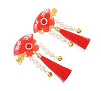 Beaupretty Pince à Cheveux De Fleur Rouge 1 Paire Épingle à Cheveux à Pompon Barrette De Style Han Accessoire Pour Fille Nouvel An Chinois Décoration De Coiffure