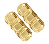 Beaupretty Plats à Sauce Compartimentés 3 Compartiments Lot de 2 en Acier Inoxydable Doré Lisse, pour Condiments en Magasin ou Hôtel