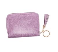 Beaupretty Portefeuille Porte-Cartes Accordéon Pailleté Violet en Cuir PU avec Fermeture Éclair Et Pompons, Mini Portefeuille Femme, Grand Rangement Quotidien Et Voyage, Compact Et Spacieux